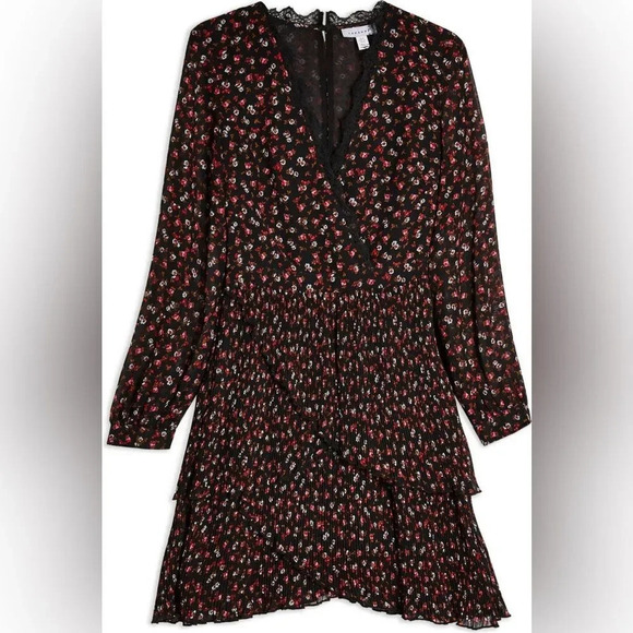 TOPSHOP Pleated Ruffle‎ Floral Dress in Black Multi - Picture 1 of 10